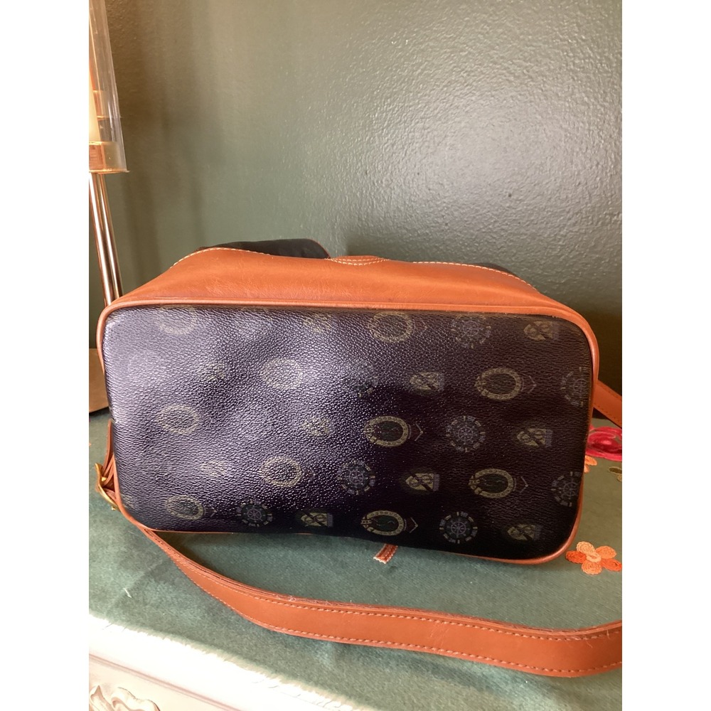 Capezio Bucket‎ Bag Blk Monogram Leather Trim Drawstring Shoulder Bag - Picture 4 of 4